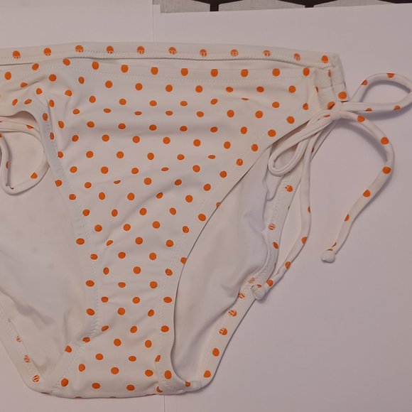 Victoria' Secret Double Tie Bikini Bottom Medium NWOT White Orange Polka Dots - Picture 7 of 14